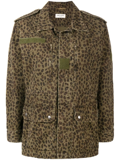 Saint Laurent Leopard-print Safari Jacket In Green
