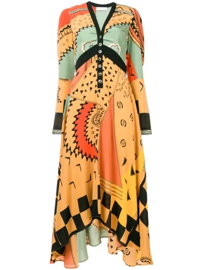 Etro Printed Silk Dress In Yellow