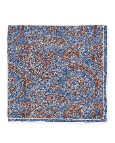 Edward Armah Men's Reversible Printed Silk Pocket Square In Blue