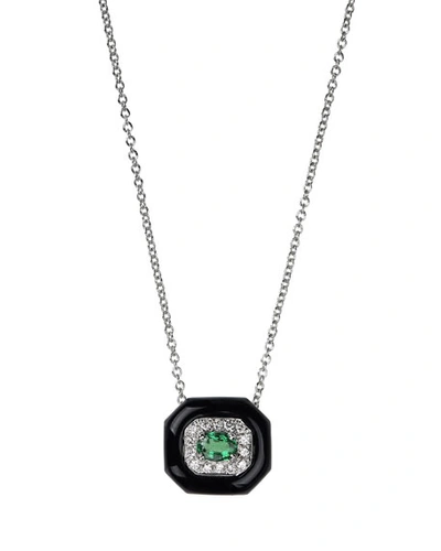 Nikos Koulis Women's Oui 18k White Gold, Pavé Diamond, Emerald & Enamel Pendant Necklace