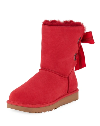 Ugg Bailey Bow Short Boots In Ribbon Red Suede