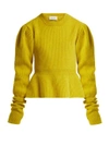 Lemaire - Peplum Hem Ribbed Knit Wool Sweater - Womens - Yellow