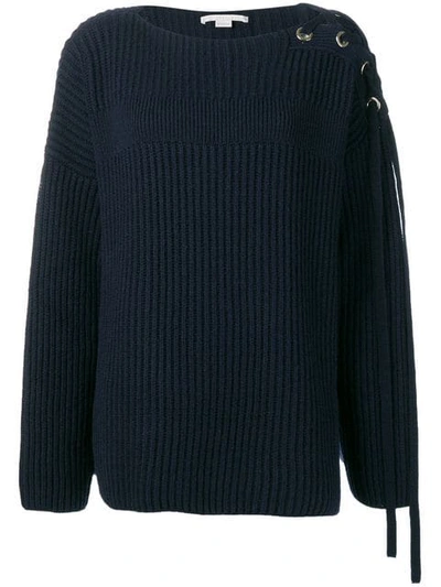 Stella Mccartney Lace-up Cashmere And Wool-blend Sweater In Blue
