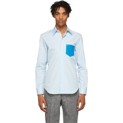 Maison Margiela Slim-fit Pvc-trimmed Cotton-poplin Shirt In Light Blue