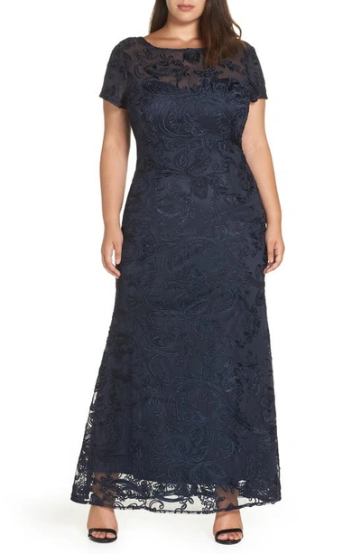 Js Collections Soutache Lace Gown In Navy