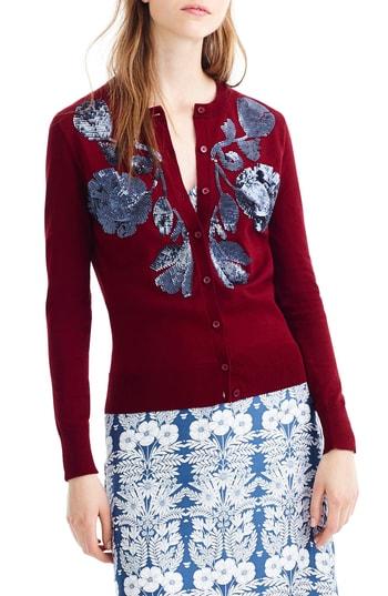 sequin floral embroidered cotton jackie cardigan sweater