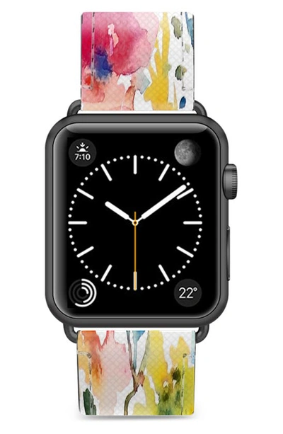 Casetify Saffiano From The Garden Faux Leather Apple Watch Strap In White/ Black