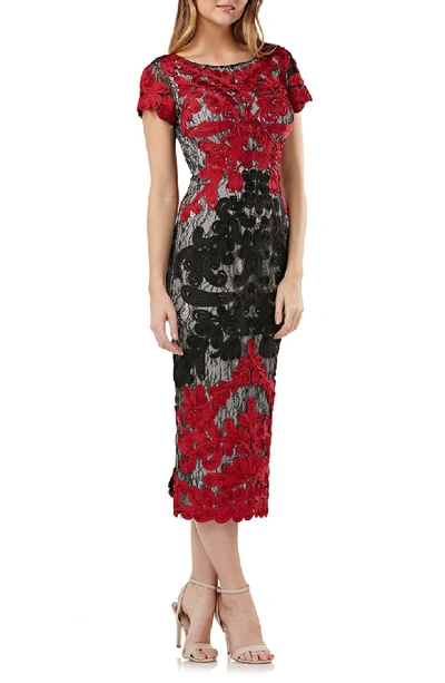 Js Collections Soutache Lace Midi Dress In Red/ Black
