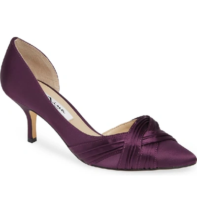 Nina Blakely Half D'orsay Pointy Toe Pump In Eggplant Satin