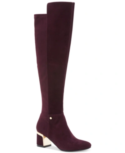 Dkny Cora Wide Calf Boots, Created For Macy's In Burgundy/ Silver Hardware