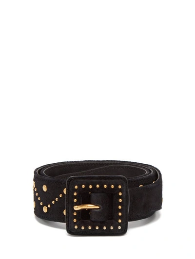 Saint Laurent Mixed Studs Suede Belt In Noir