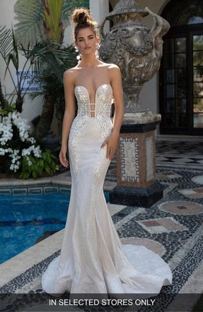 Berta Embellished Strapless Mermaid Gown In Ivory