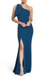 Dress The Population Georgina One-shoulder Crepe Gown In Blue