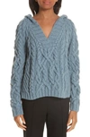 Partow Melange Cable Knit Hooded Sweater In Blue