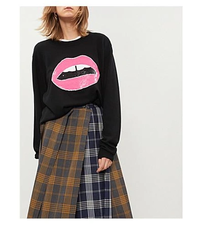 Markus Lupfer Sequinned Lips-motif Merino Wool Jumper In Black Pink