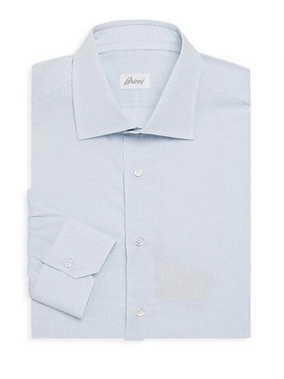 Brioni Cotton Micro-check Dress Shirt In Sky Blue