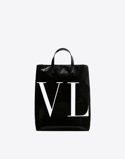 Valentino Garavani Vltn Shiny Canvas Shopping Bag In Black