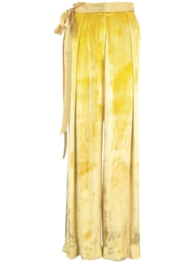 Adam Lippes Moire-trimmed Velvet Wide-leg Pants In Yellow