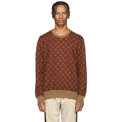 Gucci Gg Supreme Wool Blend Knit Sweater In Brown,orange