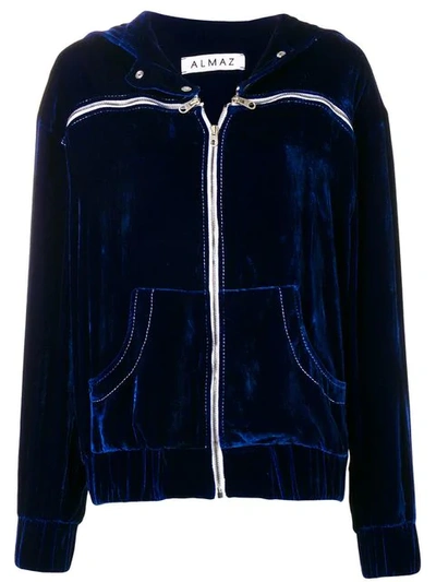 Almaz Velvet Zipped Hooded Jacket - Blue