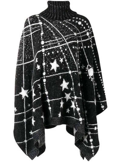Saint Laurent Constellation Knitted Poncho In Black
