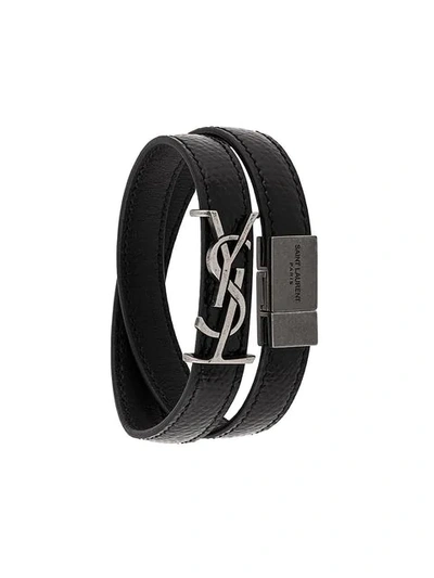 Saint Laurent Logo Plaque Strap Bracelet In Black