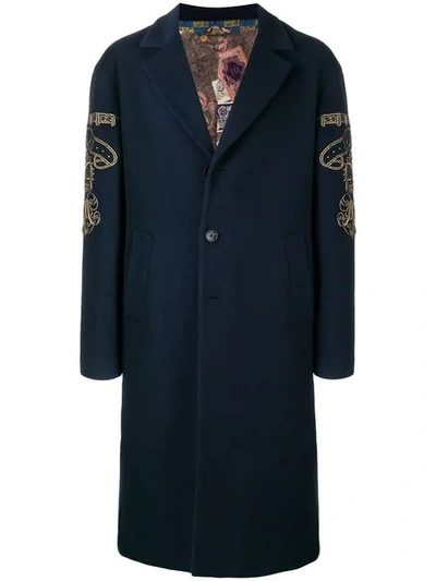 Etro Side Embroidery Loose Coat  In 200 Blue