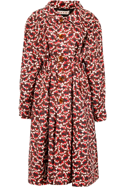 Marni Printed Nylon Trench Coat In Brown,beige,red