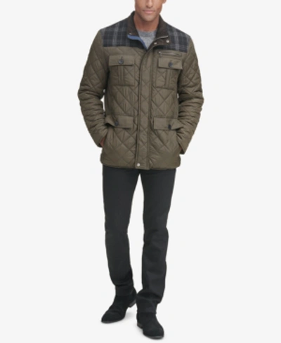 Cole Haan Mixed Media Quilted Jacket In Med Green
