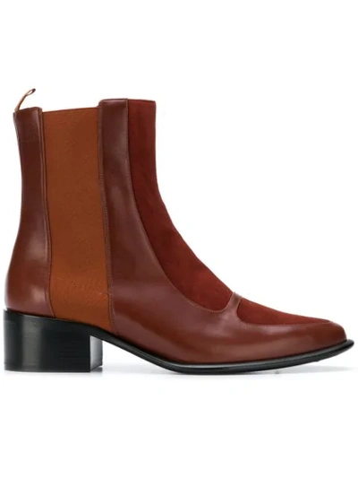 Loewe Leather And Suede Chelsea Boots In Brick