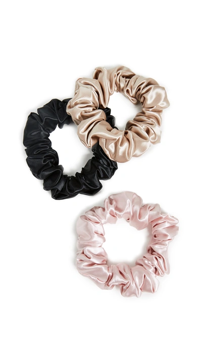 Slip Set Of 3 Large Silk Scrunchies In Pink/caramel/black