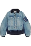 Sacai Denim And Shell Bomber Jacket In Mid Denim