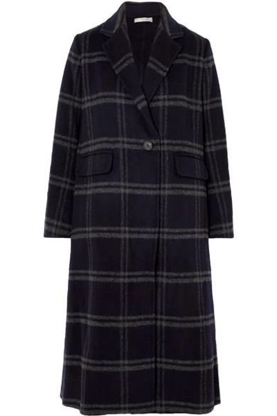 Vince Shadow Checked Wool-blend Coat In Navy