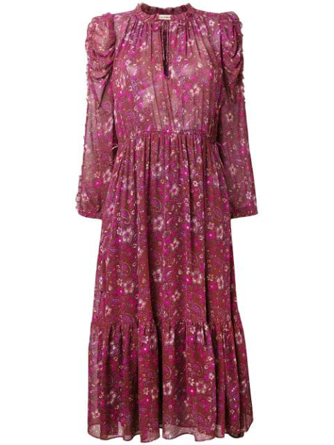Ulla Johnson Floral Print Midi Dress In Pink | ModeSens