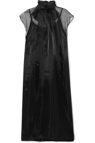 Prada Bow-Embellished Silk-Organza Midi Dress In Black | ModeSens
