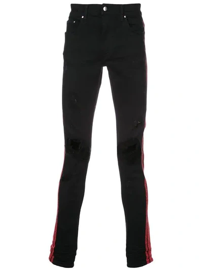 Amiri Distressed Side Stripe Jeans - Black In Black & Red