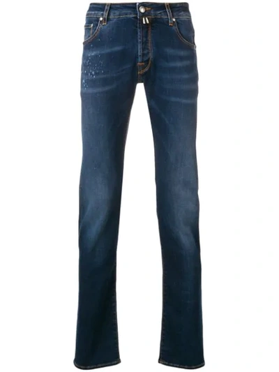 Jacob Cohen Schmale Jeans Mit Farbklecksen In Blue