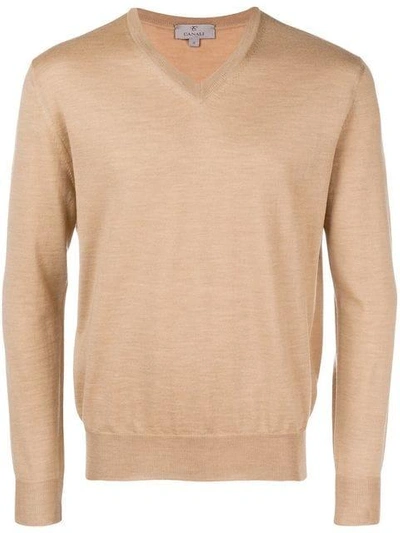 Canali V-neck Sweater In Brown