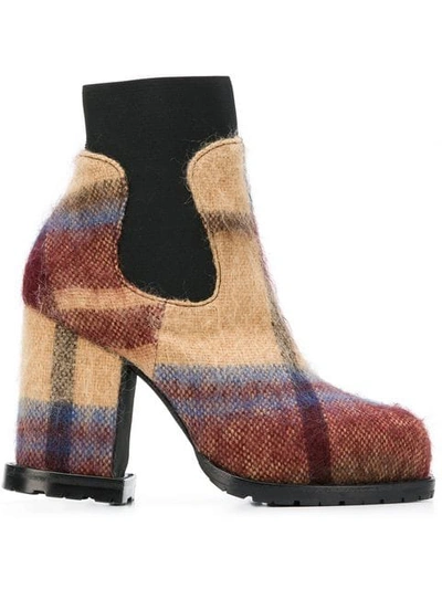 Sacai Check Ankle Boots In Neutrals