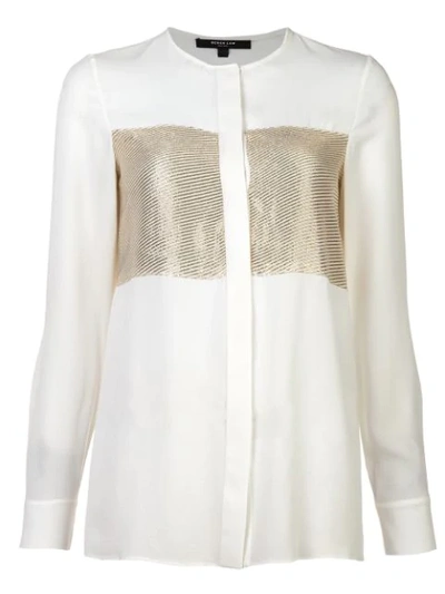 Derek Lam Collarless Blouse With Lame Stripe In White-gold