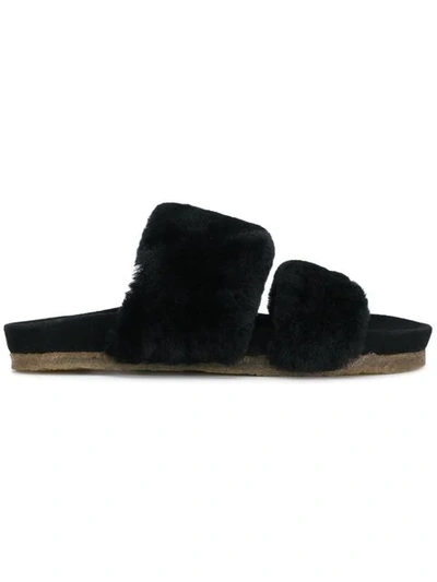 Tory Burch Sheldon Shearling Slides In Black