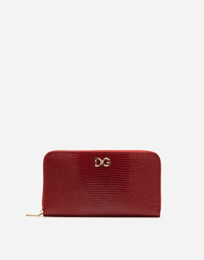 Dolce & Gabbana Zip-around Wallet In Iguana Print Calfskin In Red