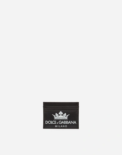 Dolce & Gabbana Credit Card Holder In Printed Dauphine Calfskin In Black