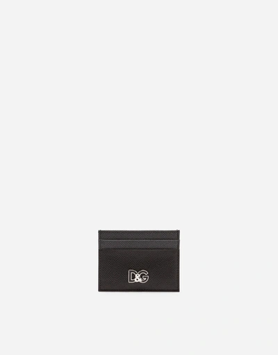 Dolce & Gabbana Two-tone Dauphine Calfskin Card Holder In Black