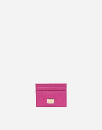 Dolce & Gabbana Dauphine Leather Credit Card Holder In Pink
