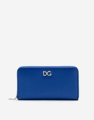 Dolce & Gabbana Zip-around Dauphine Calfskin Wallet In Blue