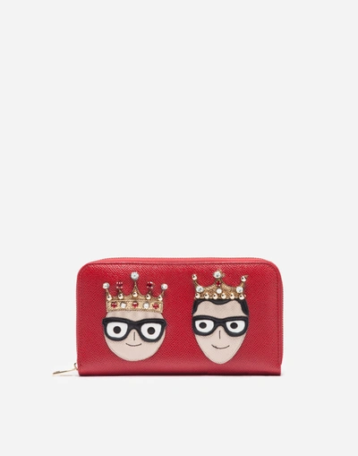 Dolce & Gabbana Zip-around Leather Wallet With Patches Of The Designers In Red