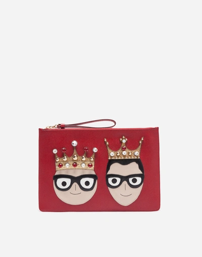 Dolce & Gabbana Leather Pouch With Patches Of The Designers In Red