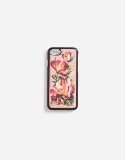 Dolce & Gabbana Iphone 7 Cover With Printed Leather Detail In Pink