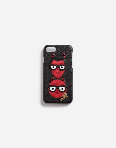Dolce & Gabbana Iphone 7 Cover With Patches Of The Designers In Black